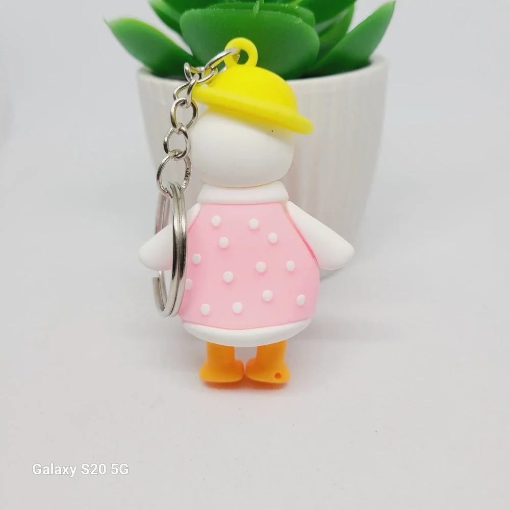 Cute Duck‎ Keychain Yellow Hat Pink Dress Cartoon Keyring Bag Charm